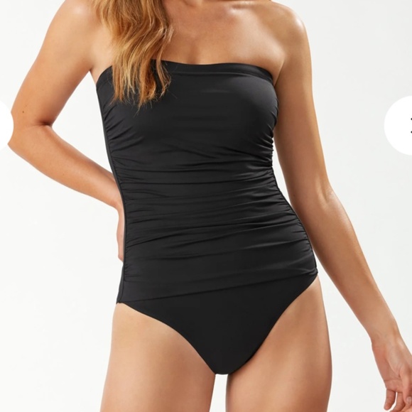 Tommy Bahama Pearl Shirred Bandeau Swimsuit - Black*